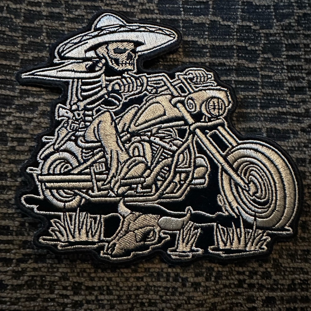 Skeleton Biker Embroidered Patch - image 1